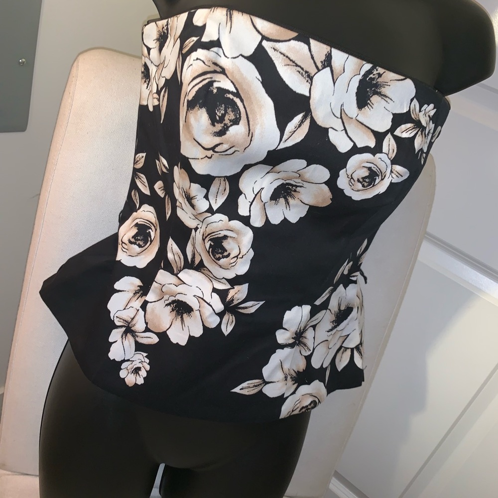 White House Black Market Floral Bustier Top Size 2